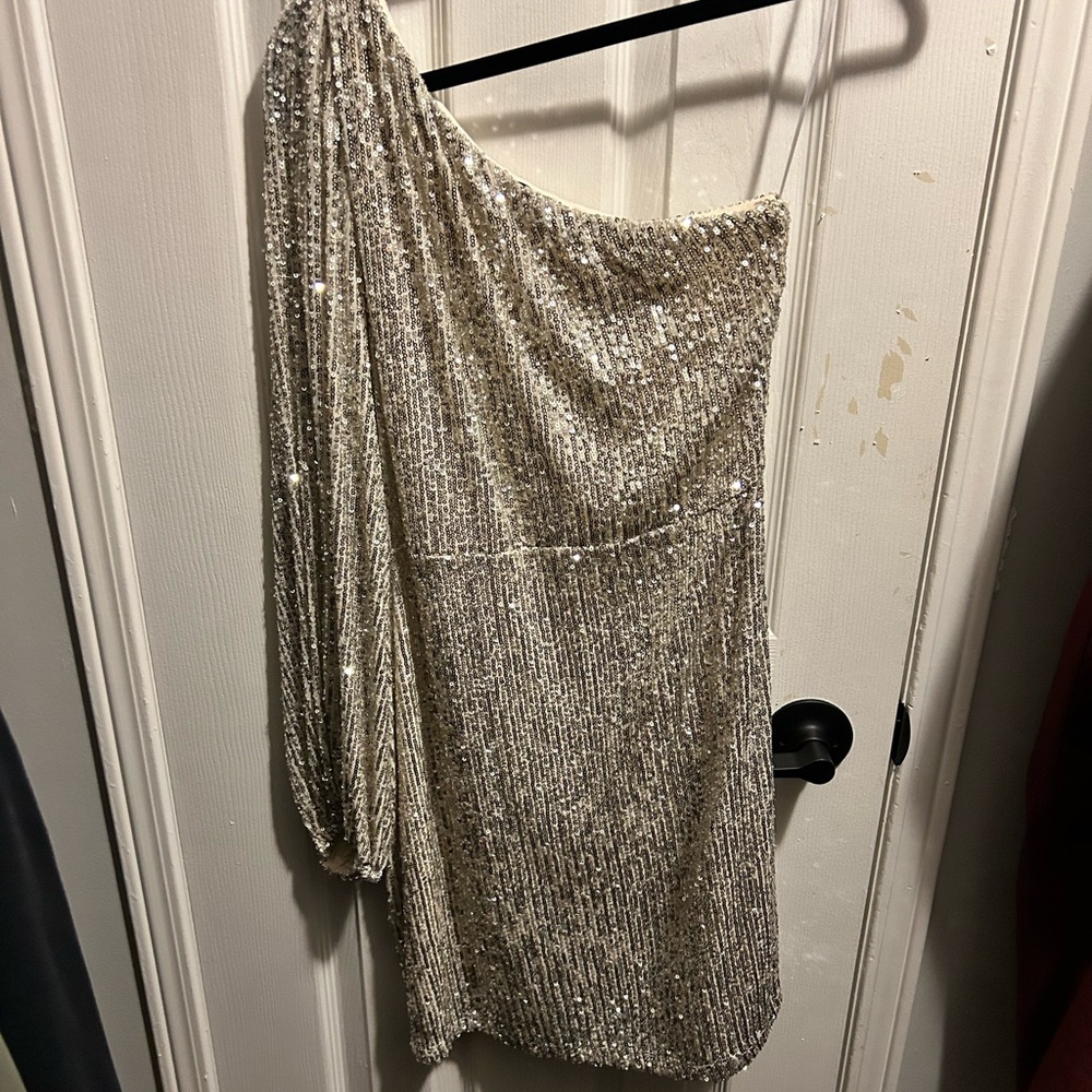 REVOLVE One-Shoulder Silver Dress - Picture 2 of 2